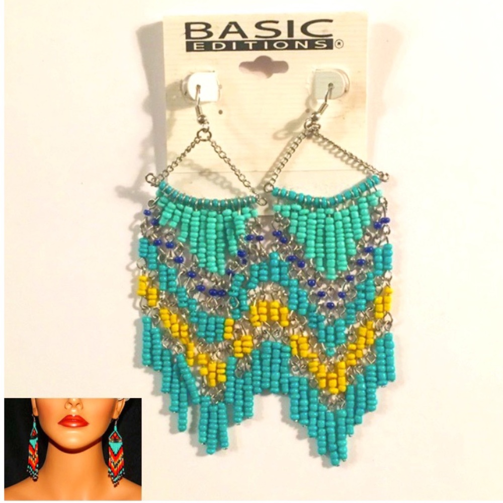 Native American Inspired Vintage Y2K Seed Bead Earrings, NWT - Picture 3 of 8